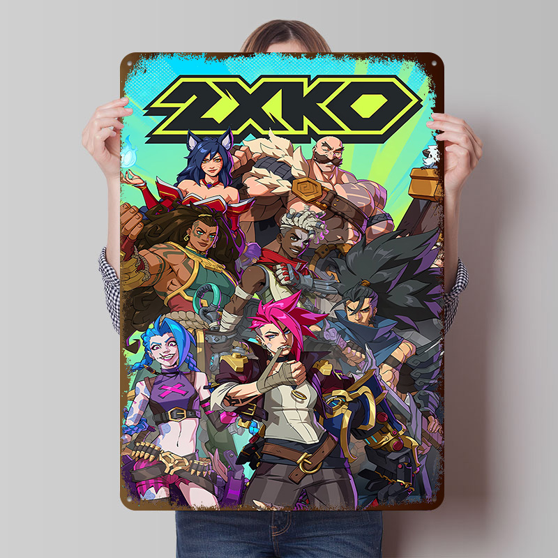 Retro Poster Gaming - 2XKO боевая игра, художественный жесть, постер,