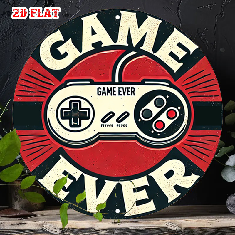 Retro Gaming Fun - 2D плоская круглая алюминиевая табличка в